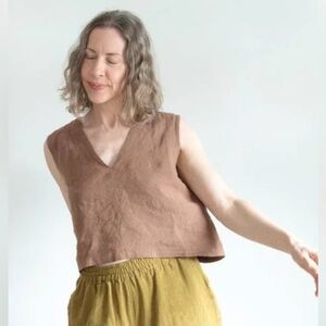 Moss Grey Atelier linen tank, S